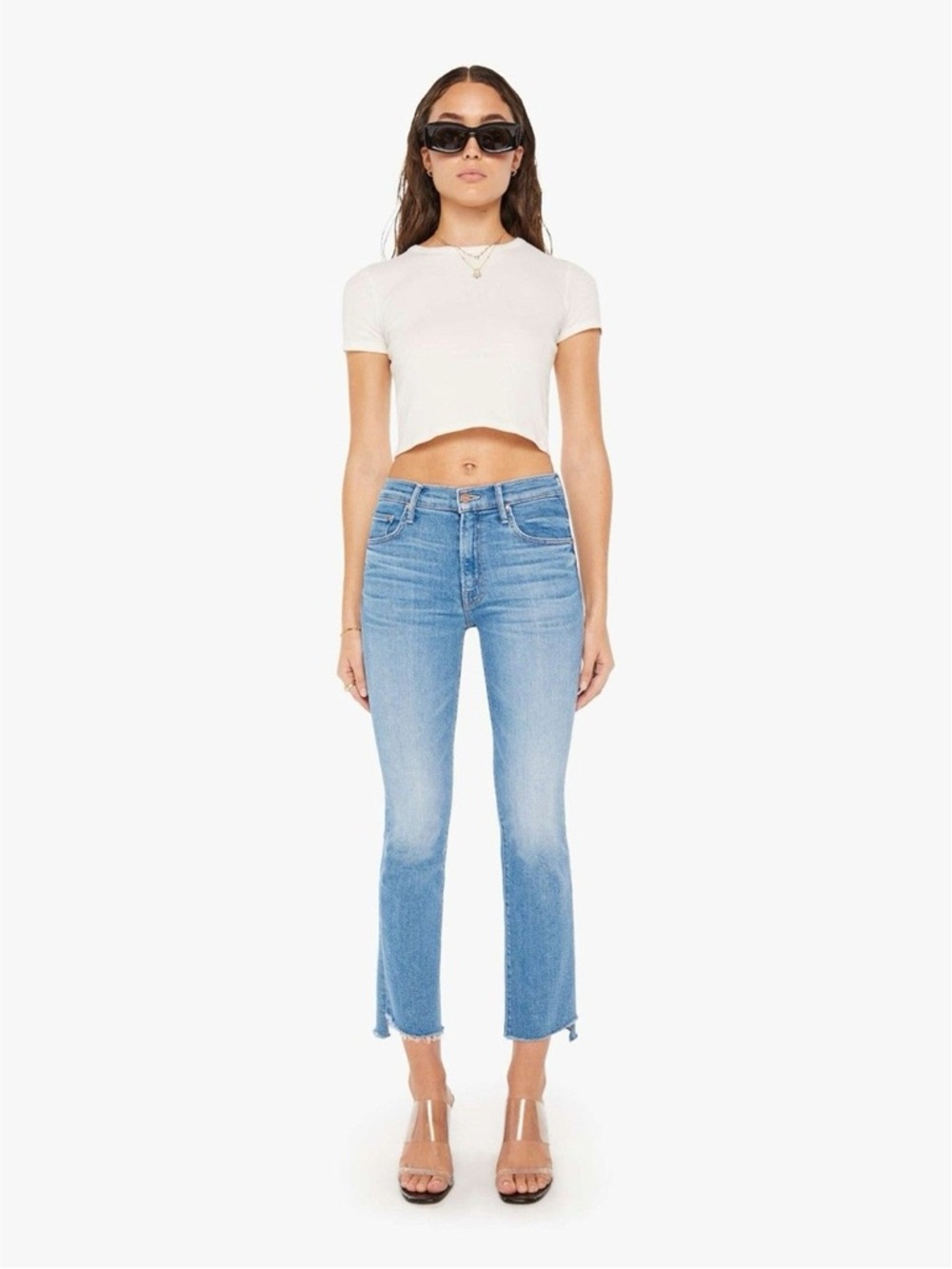 MOTHER Light Blue High-Rise Cropped Straight Jeans